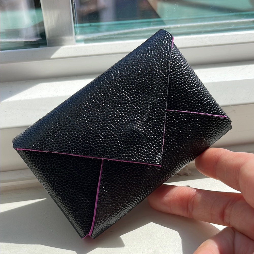 Black Textured Leather Clutch Wallet